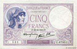 5 Francs FEMME CASQUÉE modifié FRANCIA  1940 F.04.18