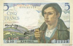 5 Francs BERGER FRANCIA  1943 F.05.01 SPL