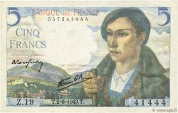 5 Francs BERGER FRANCE  1943 F.05.01 AU-