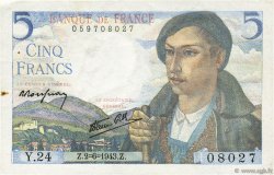 5 Francs BERGER FRANKREICH  1943 F.05.01
