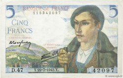 5 Francs BERGER FRANKREICH  1943 F.05.02 VZ+