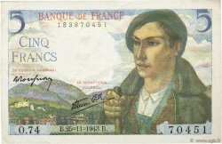 5 Francs BERGER FRANCE  1943 F.05.04 VF