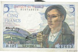 5 Francs BERGER FRANCIA  1945 F.05.06 SPL