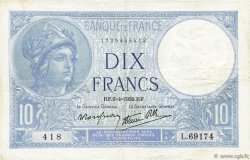 10 Francs MINERVE modifié FRANCE  1939 F.07.02 VF