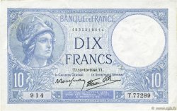 10 Francs MINERVE modifié FRANCE  1940 F.07.16 VF+