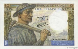 10 Francs MINEUR FRANCE  1942 F.08.06 AU+