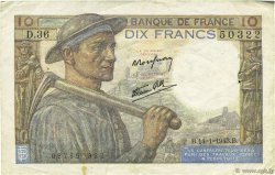 10 Francs MINEUR FRANCE  1943 F.08.07 VF
