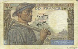 10 Francs MINEUR FRANCE  1943 F.08.07 TTB