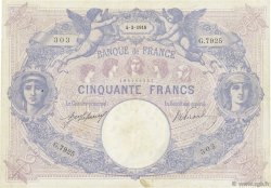50 Francs BLEU ET ROSE FRANCIA  1918 F.14.31 BB