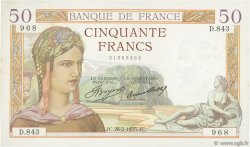 50 Francs CÉRÈS FRANKREICH  1935 F.17.05 fVZ