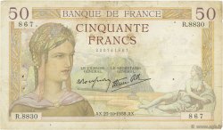 50 Francs CÉRÈS modifié FRANCE  1938 F.18.17 F-