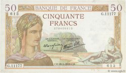 50 Francs CÉRÈS modifié FRANCIA  1939 F.18.32 MBC