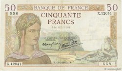 50 Francs CÉRÈS modifié FRANKREICH  1940 F.18.37 SS