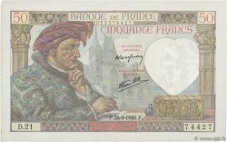 50 Francs JACQUES CŒUR FRANCE  1940 F.19.03 XF+