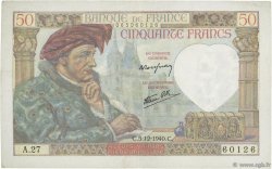 50 Francs JACQUES CŒUR FRANKREICH  1940 F.19.04 VZ
