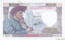 50 Francs JACQUES CŒUR FRANCE  1941 F.19.09 VF+