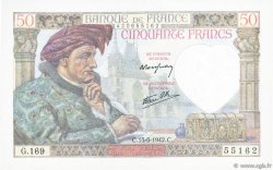50 Francs JACQUES CŒUR FRANCE  1942 F.19.20 UNC-