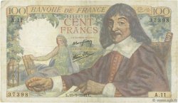 100 Francs DESCARTES FRANCE  1942 F.27.01 F+