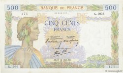 500 Francs LA PAIX FRANCE  1940 F.32.07 VF+