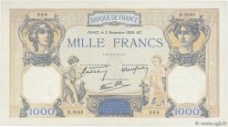 1000 Francs CÉRÈS ET MERCURE type modifié FRANKREICH  1938 F.38.32 fVZ