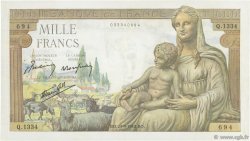 1000 Francs DÉESSE DÉMÉTER FRANCE  1942 F.40.07 VF+