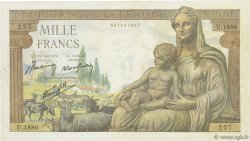 1000 Francs DÉESSE DÉMÉTER FRANCE  1942 F.40.11 VF+