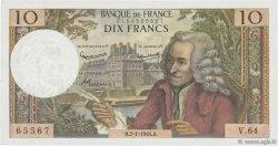 10 Francs VOLTAIRE FRANCE  1964 F.62.07 XF-