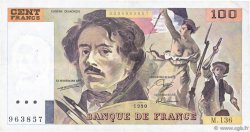 100 Francs DELACROIX imprimé en continu FRANCE  1990 F.69bis.01a VF