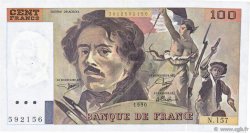 100 Francs DELACROIX imprimé en continu FRANCE  1990 F.69bis.02b VF+