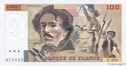 100 Francs DELACROIX imprimé en continu FRANKREICH  1993 F.69bis.05 fVZ