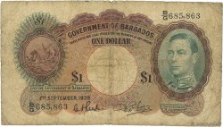1 Dollar BARBADOS  1939 P.02b fS