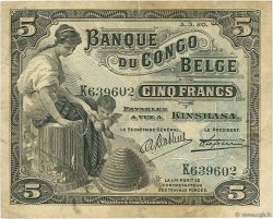 5 Francs CONGO BELGA  1920 P.04A q.BB