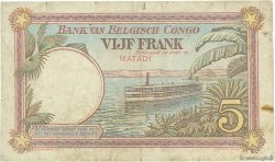 5 Francs BELGISCH-KONGO  1924 P.08c SGE to S