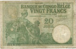 20 Francs BELGISCH-KONGO  1937 P.10f SGE