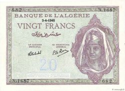 20 Francs ALGERIA  1945 P.092b q.AU