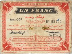 1 Franc TUNISIA  1919 P.46a MB