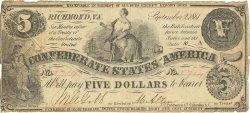 5 Dollars 美利堅聯盟國  1861 P.19c VG