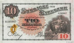 10 Kronor SUÈDE  1936 P.34s VF+