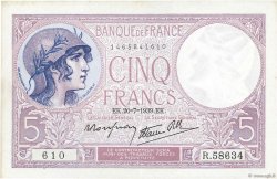 5 Francs FEMME CASQUÉE modifié FRANCE  1939 F.04.02 SUP+