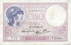 5 Francs FEMME CASQUÉE modifié FRANCIA  1939 F.04.06 BB