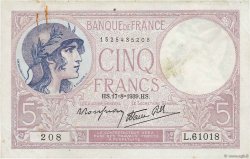5 Francs FEMME CASQUÉE modifié FRANCIA  1939 F.04.06 MBC