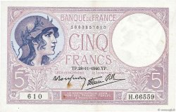 5 Francs FEMME CASQUÉE modifié FRANKREICH  1940 F.04.15 SS