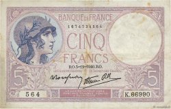 5 Francs FEMME CASQUÉE modifié FRANKREICH  1940 F.04.16 S