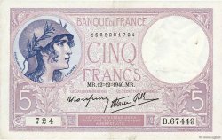 5 Francs FEMME CASQUÉE modifié FRANCE  1940 F.04.17 VF+