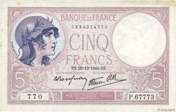 5 Francs FEMME CASQUÉE modifié FRANCE  1940 F.04.18