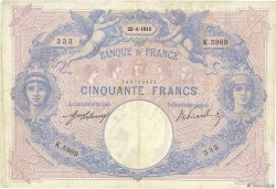50 Francs BLEU ET ROSE Numéro spécial FRANKREICH  1915 F.14.28 S