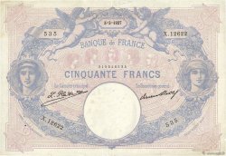 50 Francs BLEU ET ROSE Numéro radar FRANCE  1927 F.14.40 VF