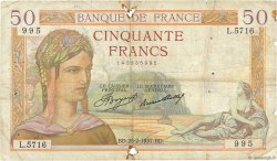 50 Francs CÉRÈS FRANKREICH  1937 F.17.35 SGE