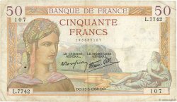 50 Francs CÉRÈS modifié FRANCIA  1938 F.18.10 MB