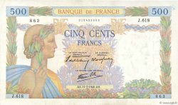 500 Francs LA PAIX FRANCE  1940 F.32.04 VF